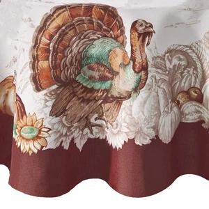 Home Fashions Holiday Turkey Bordered Fall Wrinkle Resistant Tablecloth, Seas... - Picture 1 of 7