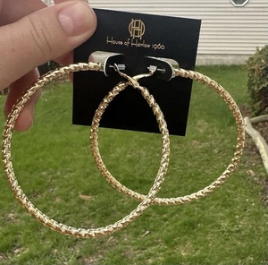 House of Harlow Ex pendientes de aro grandes de oro 3” - Imagen 1 de 6