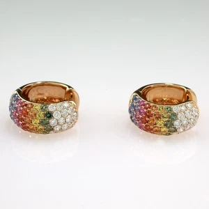 Traumhaft schöne Rainbow-Saphir-Creolen mit Brillanten 750er Roségold neu - Bild 1 von 5