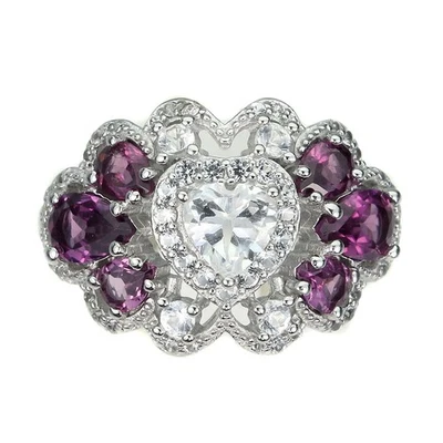 Anillo de plata de ley 925 corazón topacio blanco 6x4 mm rodolita simulada circonita Foto 1 de 4