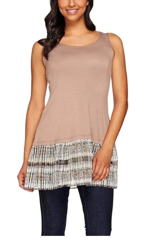 Camiseta sin mangas tejida para mujer LOGO Layers by Lori Goldstein con ribete estampado topo Foto 1 de 1