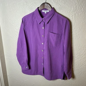 Travel Smith Button Up Tunic Top Womens PM Purple Collar Wrinkle Free Packable - Picture 1 of 10