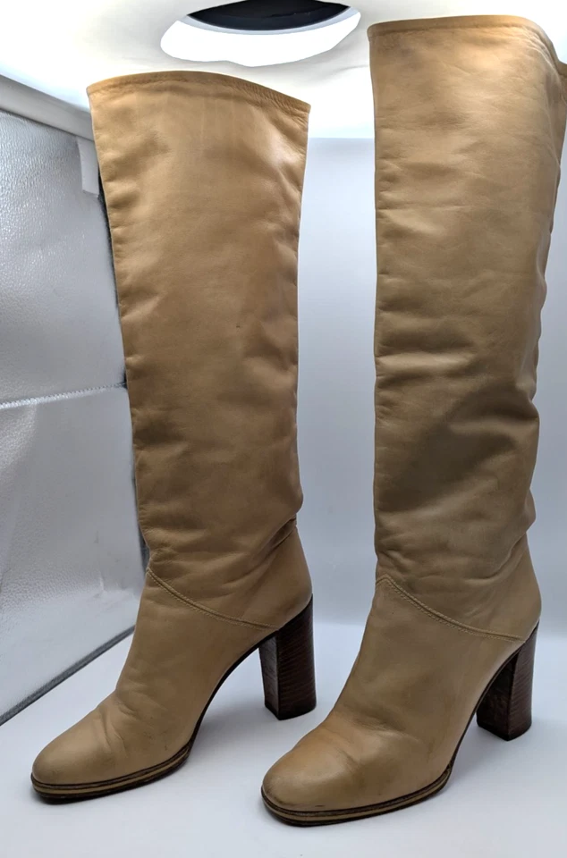 Pollini VTG Women's Knee high boots, Tan Leather, 3 1/2" heel Size 5 1/2 B - Image 1 of 4