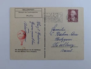 Schweiz Flugpost Ballonpost Sonderbeleg Rapperswil 1958 - Bild 1 von 4