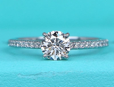 $14,800 Tiffany & Co Novo Platinum 0.96ct I VVS2 Round Diamond Engagement Ring 9 - Image 1 of 4