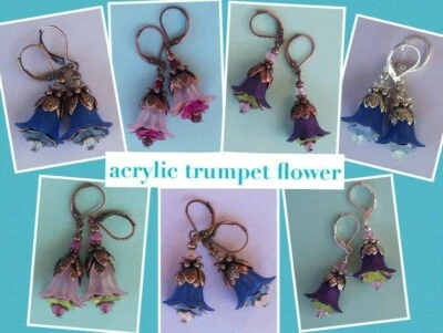 acrylic TRUMPET FLOWER with jade choose COLOR handcrafted XX - Image 1 of 4