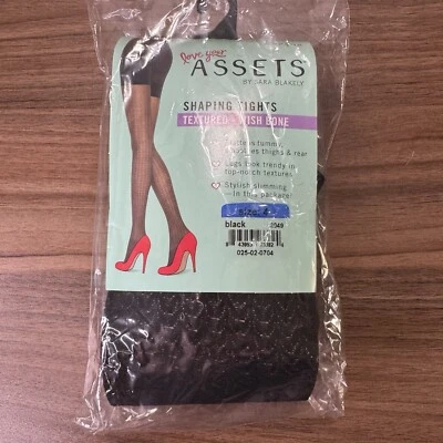 SPANX Assets Shaping Tights Textured Wish Bone Black Size 4 Flattens Smoothes - Image 1 of 4
