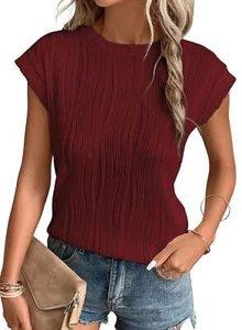 Womens Spring Summer Crewneck Dressy Casual Trendy Textured Tops Blouses 2025... - Picture 1 of 5