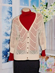 L ROXY open knit crochet style button front beige cardigan sweater, NWOT - Picture 1 of 4