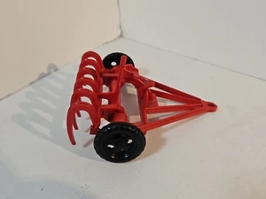 Vintage 1950's IDEAL Farm Tractor Hay Rake Implement Red Trailer Pull Behind - Picture 1 of 11