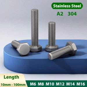 Hex Head Screws Bolts Fine Thread A2-304 Stainless Steel M6 M8 M10 M12 M14 M16 - Picture 1 of 7