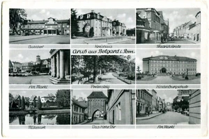 Postcard Belgard/Pomerania multi-picture station, market, Hindenburg School etc 1930s - Picture 1 of 1