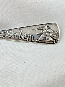 Halloween Souvenir Sterling Silver Spoon Salem Witch Broom 1890 D. Low Durgin - Picture 1 of 6