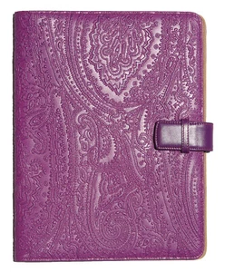 NEW ETRO LEATHER PAISLEY HAND-TOOLED IPAD CASE NOTEBOOK STYLE PURPLE PINK - Picture 1 of 4