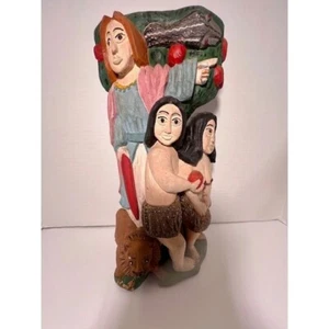 Original Polish FolkArt Carving Adam and Eve Expelled from the Garden Religious - Picture 1 of 7