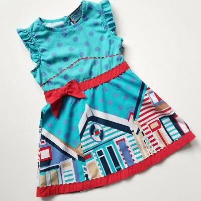 ROSALITA SENORITAS Boutique Designer Dress Spain Blue Red Houses Size 4 - Photo 1/4