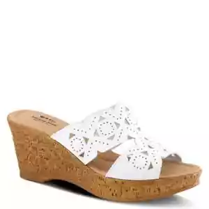 SPRING STEP FLAMYO SLIDE SANDALS WHITE LEATHER MID HEEL WEDGE US 8.5 EUR 39 - Picture 1 of 2