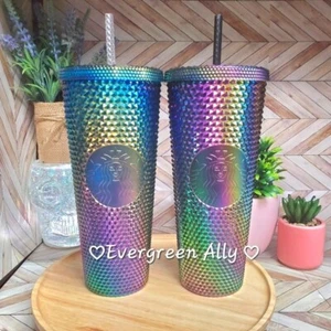 Starbucks PVD Metallic Oil Slick Rainbow Bling Tumbler Set US & China Rare 💙💜 - Picture 1 of 12