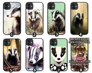 Badger Rubber Phone Case Badgers Cute Watercolour Nature Black and White Cartoon - Picture 1 of 2