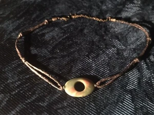 Hemp Necklace (braided & beeswaxed W/an Oval Carved Fancy Jasper Center Bead - Picture 1 of 7