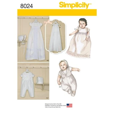 SIMPLICITY 8024 BABY CHRISTENING DRESS & ROMPER Sewing Pattern Sizes XXS - M - Image 1 of 4