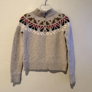 Pendleton Pullover Damen klein grau Merinowolle Fair Isle Passe Stehkragen Henley - Bild 1 von 10
