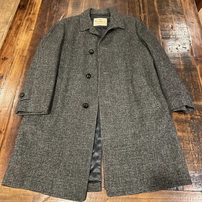 Vintage 1950s Harris Tweed Men's Wool Salt And Pepper Overcoat Jacket X-Large - Image 1 of 4