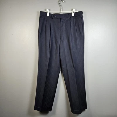 Pantalones de vestir Nautica para hombre plisados de lana azul a rayas talla 34  Foto 1 de 4