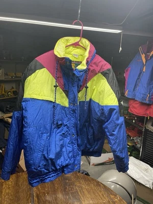 Vtg 90s Weekends Neon Colorblock Snow Skiing Jacket XL Blue Yellow Purple - Image 1 of 4