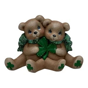 Vintage Ceramic Bears Figurine  St Patrick's Day  Shamrock  Irish  Hand Painted - Picture 1 of 7