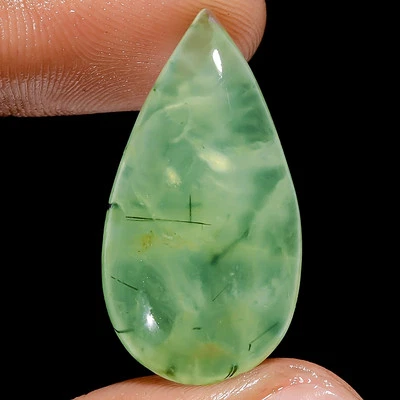 Piedra preciosa cabujón con forma de pera prehnita 100 % natural 26 quilates 28X14X6 mm EE-51403 Foto 1 de 2