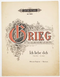 Grieg Ich Liebe Dich (I Love Thee) Vocal Score Edition Peters #2162 - Picture 1 of 4