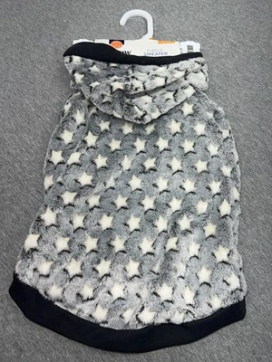 Suéter Top Paw Fleece Mediano Perro Sudadera con Capucha Gris Blanco Estampado de Estrellas 100% Poliéster Foto 1 de 4