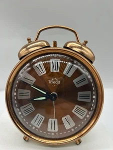 Vintage Smiths Timecal Alarm Clock Dual Bell Bronze Coloured Trim Glow In Dark - Picture 1 of 13
