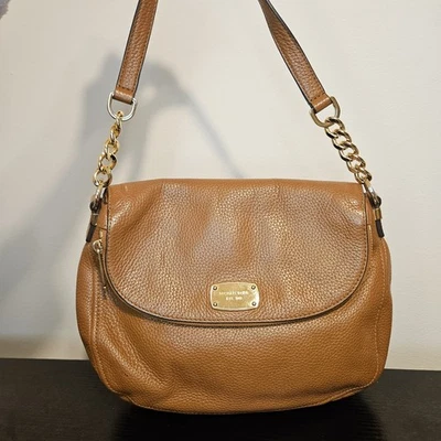 Michael Kors Bedford Brown Pebbled Leather Flap Shoulder Bag Hobo - Image 1 of 4