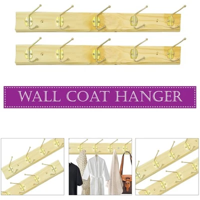 2X Wooden Door Hook Storage Hanging Coat Rack Hanger Wall Mount Screw On 5 Hook - Image 1 of 4
