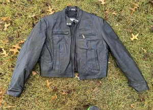 Chaqueta de motociclista de cuero negra excelente vintage cremalleras grandes - Imagen 1 de 4