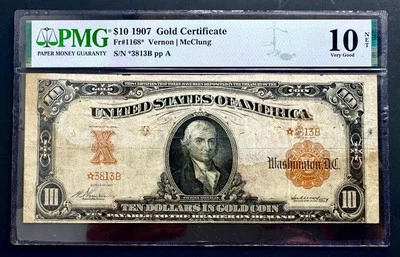 1907 $10 Star Note Gold Certificate FR.1168* Rare!Only 4 Known Examples Recorded - Image 1 of 2
