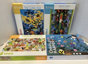 Lot of 4 Jigsaw Puzzles Charley Harper 1000 Pieces Pomegranate Art Birds & Fish - Picture 1 of 10