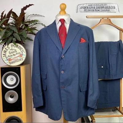 Traje de 2 piezas de lana azul hecho a mano Anderson & Sheppard Savile Row (50R) Foto 1 de 4
