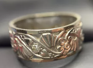 14 Karat Weißgold Diamant Filigran Hochzeit Ewigkeit Nachlass Band Antik Ring 6 1/2 - Bild 1 von 18