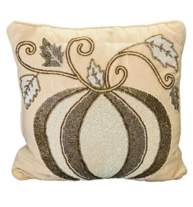 Pier 1 Beaded Pillow Pumpkin Fall Harvest Thanksgiving Decor Cream Gold - Picture 1 of 3