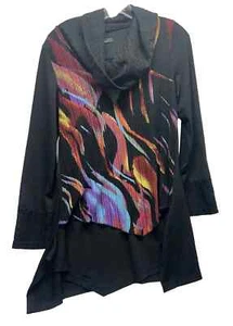 Calessa Damen kleines schwarz/bunt Wasserfallausschnitt Top Bluse Shirt (B2) - Bild 1 von 4