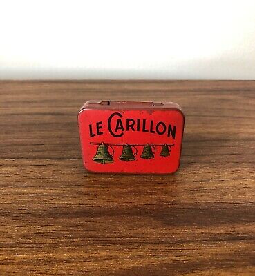 Le Carillon Vintage Antique Rare Gramophone Needle Tin, Red French Bells • 43.24€