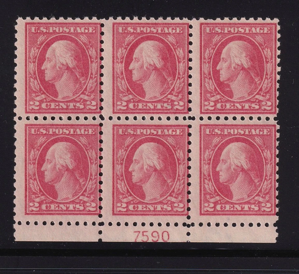 1914 Washington 2c Sc 425 MNH nice full original gum, plate block of 6 (EB - Image 1 of 1