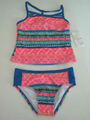 Traje de baño Tankini Tommy Bahama 4T para niñas pequeñas 2 piezas rosa azul verde UPF 50 Foto 1 de 2