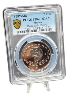 MEXICO SILVER SKULL COIN 1997 - 1/2 oz DISCO DE LA MUERTE - PROOF Scarse PR 69 - Picture 1 of 2