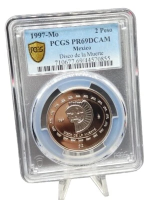 MEXICO SILVER SKULL COIN 1997 - 1/2 oz DISCO DE LA MUERTE - PROOF Scarse PR 69 - Image 1 of 2