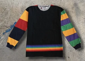 First & 44 "What the" Rugby Crew Neck Mens Small Mardi Gras Green Striped Shirt - Picture 1 of 9