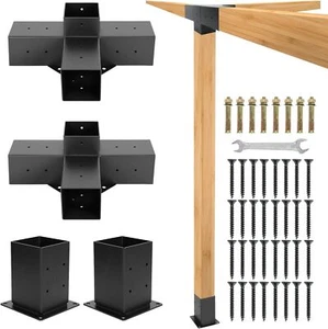 2 Set 4-Way Gazebo Brackets Kit Pergola Brackets Right Angle Corner Bracket - Picture 1 of 7